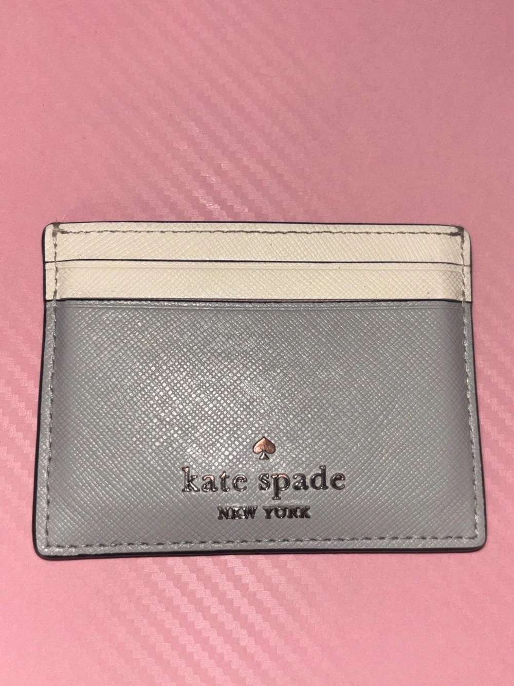 kate spade Two-Tone Gray & Cream Leather Card holder